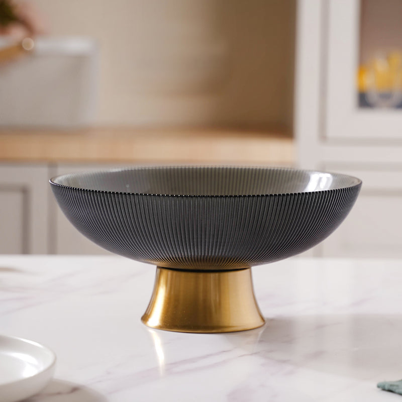 Grey and Gold Fruit Bowl - Glass bowl, serving bowls, bowl for snacks, glass serving bowl, large serving bowl | Bowls for dining table & home decor