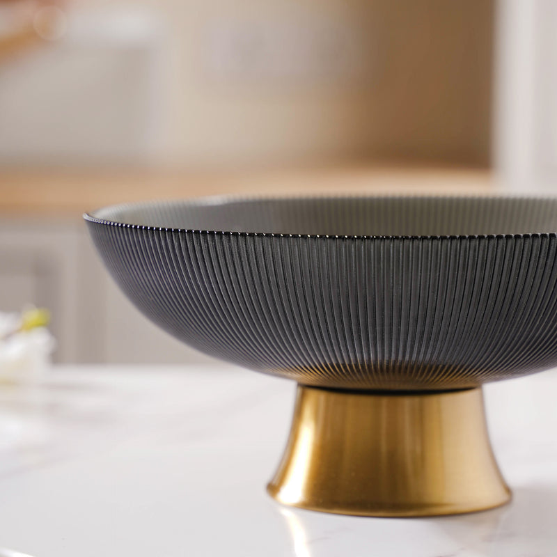 Grey and Gold Fruit Bowl - Glass bowl, serving bowls, bowl for snacks, glass serving bowl, large serving bowl | Bowls for dining table & home decor