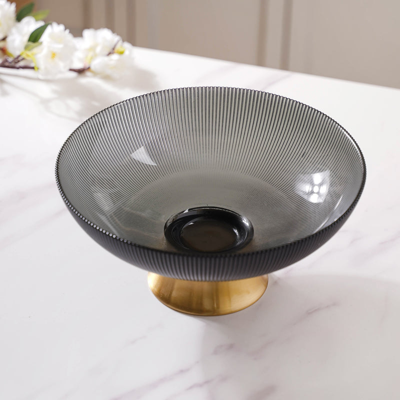 Grey and Gold Fruit Bowl - Glass bowl, serving bowls, bowl for snacks, glass serving bowl, large serving bowl | Bowls for dining table & home decor