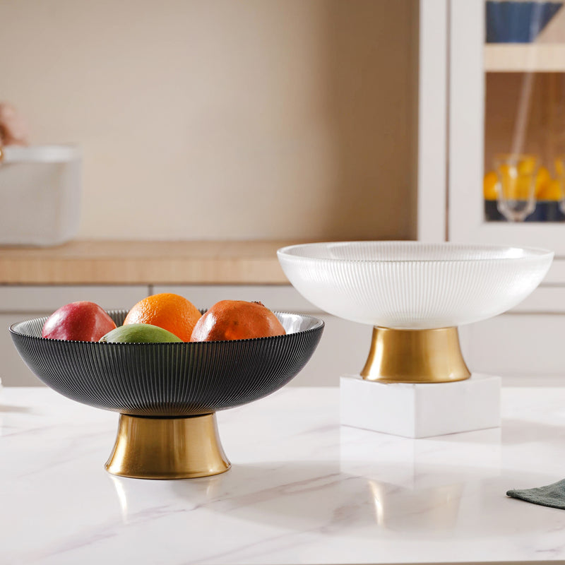 Ribbed Glass Decorative Fruit Bowl - Glass bowl, serving bowls, bowl for snacks, glass serving bowl, large serving bowl | Bowls for dining table & home decor
