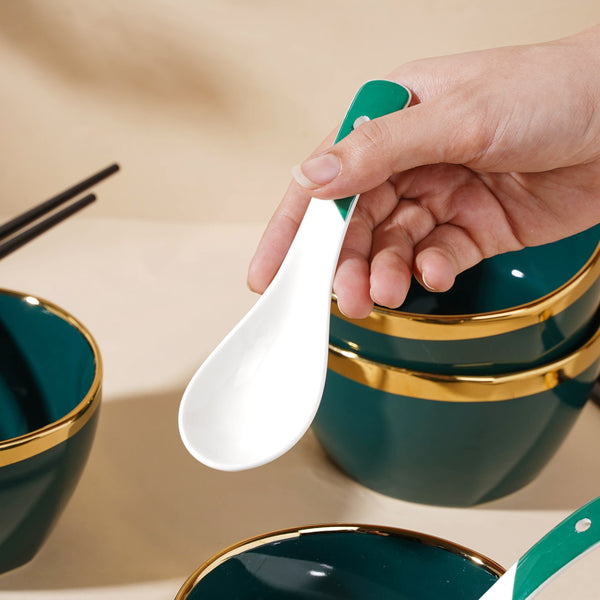 Emerald Snack Bowl Set Of 4 With Chopsticks And Soup Spoons