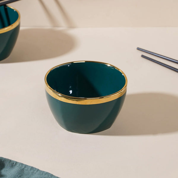 Emerald Snack Bowl Set Of 4 With Chopsticks And Soup Spoons