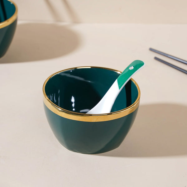 Emerald Snack Bowl Set Of 4 With Chopsticks And Soup Spoons