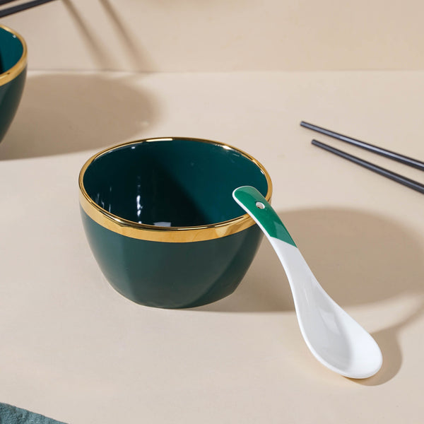 Emerald Snack Bowl Set Of 4 With Chopsticks And Soup Spoons