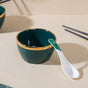 Emerald Snack Bowl Set Of 4 With Chopsticks And Soup Spoons - Bowl, soup bowl, ceramic bowl, snack bowls, curry bowl, popcorn bowls | Bowls for dining table & home decor