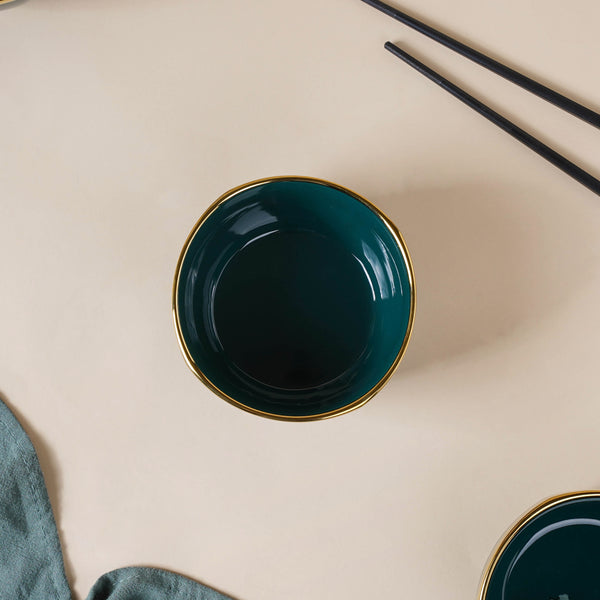 Emerald Snack Bowl Set Of 4 With Chopsticks And Soup Spoons