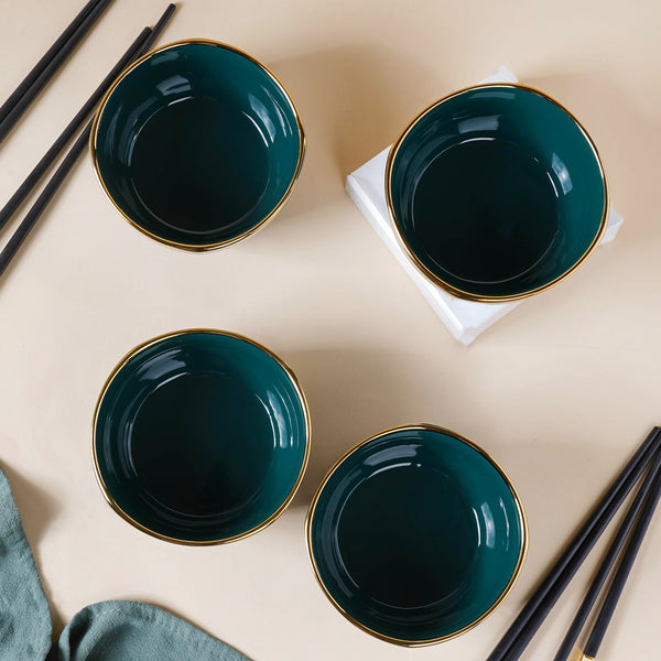 Emerald Snack Bowl Set Of 4 With Chopsticks And Soup Spoons