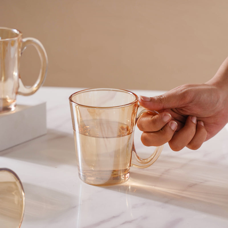 Amber Glass Jug and Cup Set of 7 - Tea set, glass jug set, glassware set | Drinkware set for Dining table & Home decor