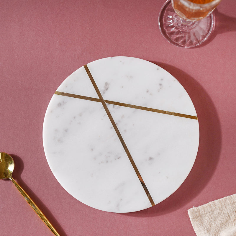 Circular Marble Tray - Ceramic platter, serving platter, fruit platter, snack plate | Plates for dining table & home decor