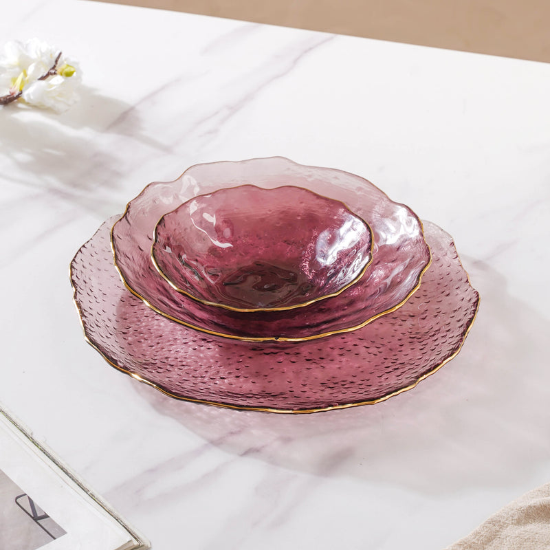 Glass Rose Dish Set of 3