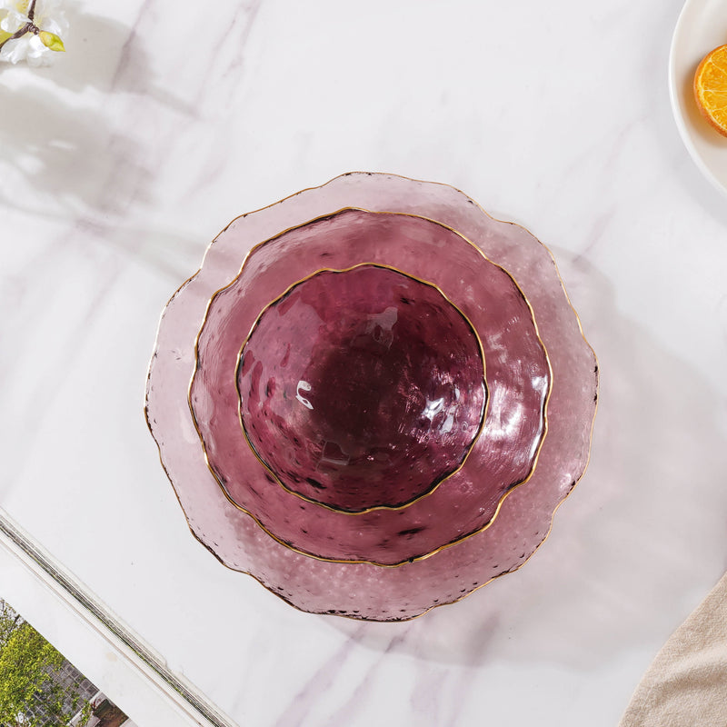 Glass Rose Dish Set of 3