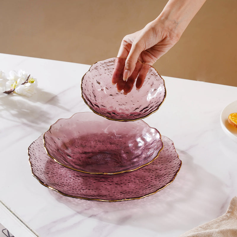 Glass Rose Dish Set of 3