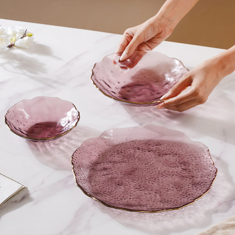 Glass Rose Dish Set of 3