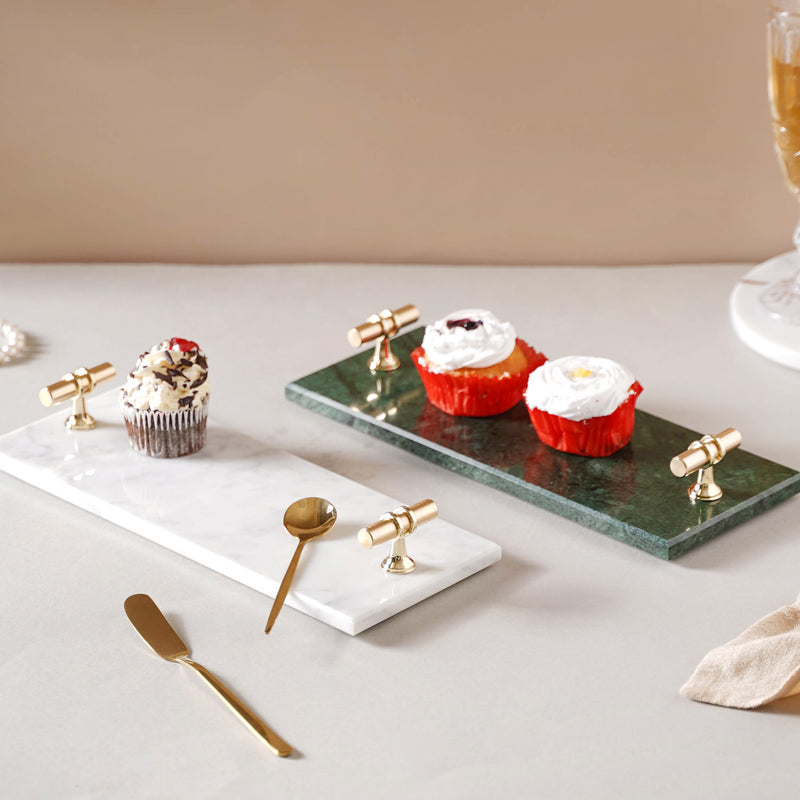 Marble Tray With Metal Handle