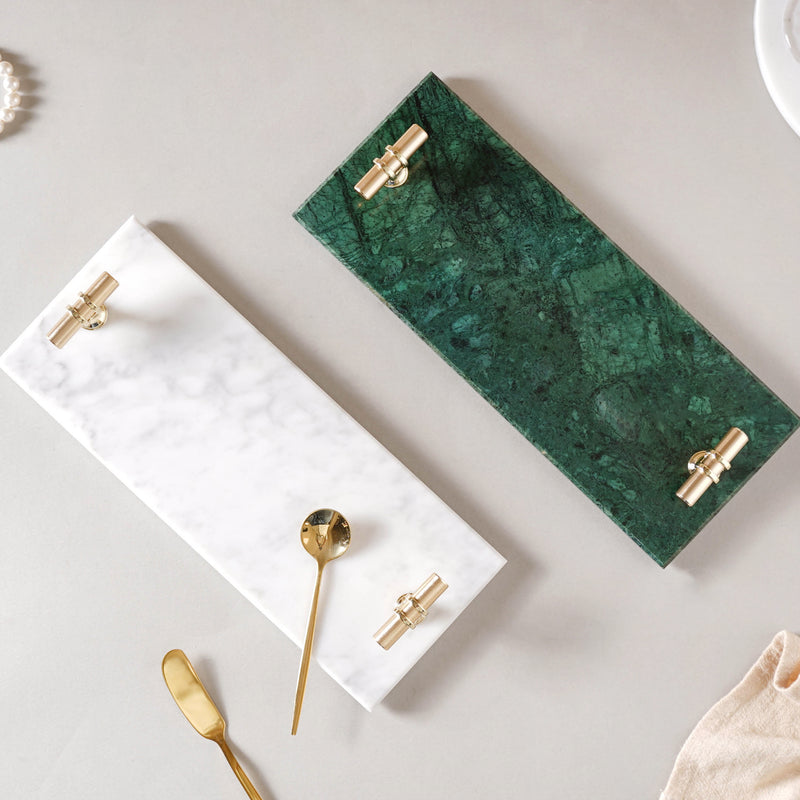 Marble Tray With Metal Handle