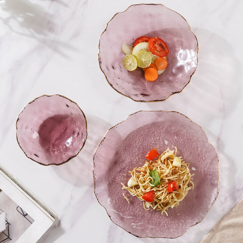 Glass Rose Dish Set of 3