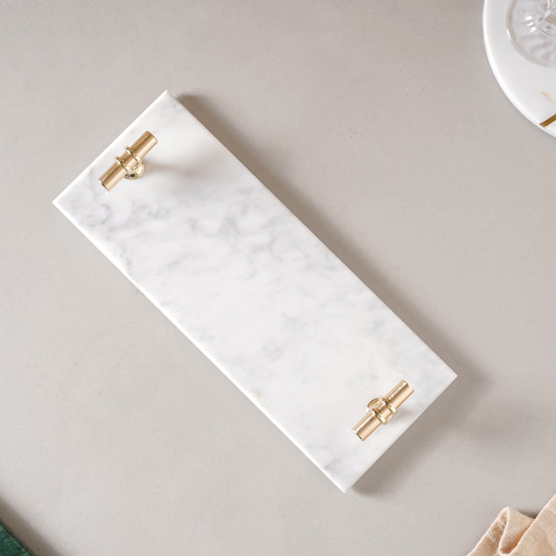Marble Tray With Metal Handle