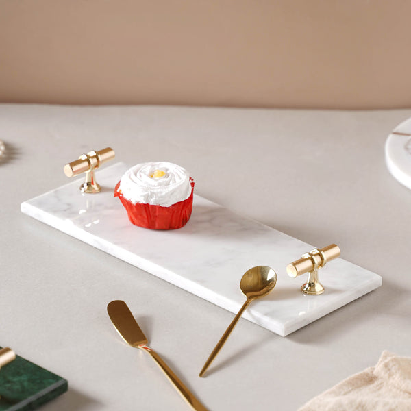 Marble Tray With Metal Handle
