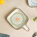 Mandala Green Criss-Cross Square Platter With Handle - Ceramic platter, serving platter, fruit platter | Plates for dining table & home decor