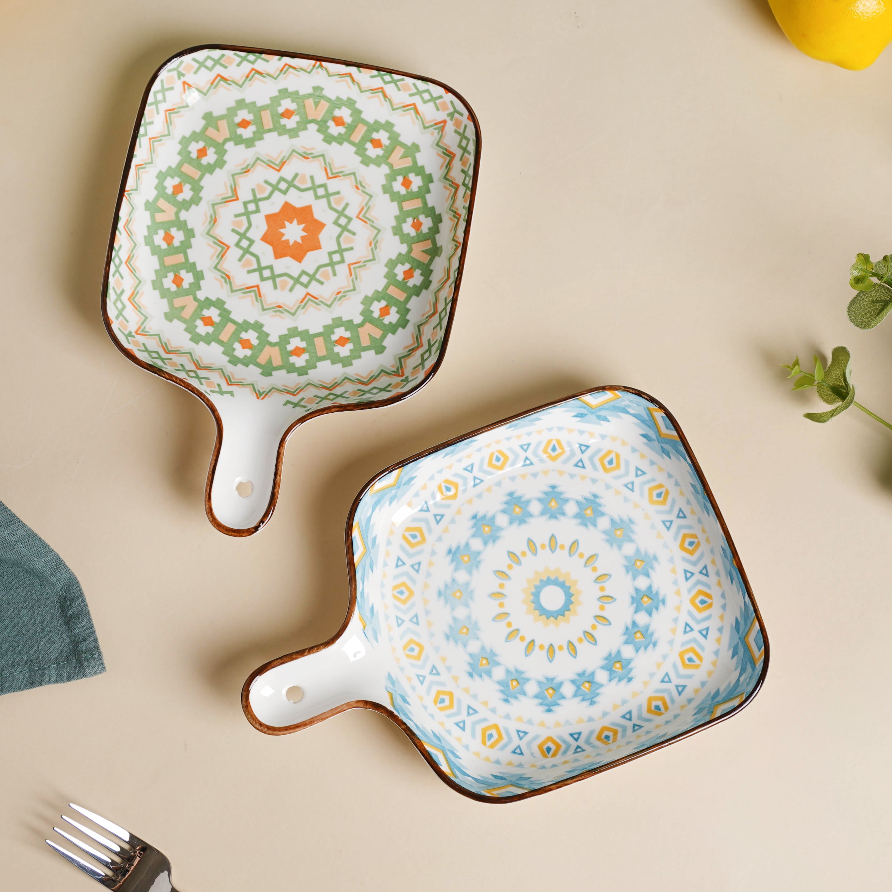 Mandala Yellow Diamonds Square Snack Plate With Handle Online