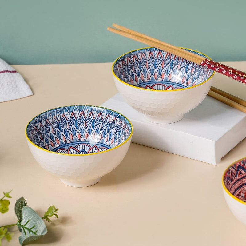 Mandala Ramen Bowl Set of 4 - Bowl, soup bowl, ceramic bowl, snack bowls, curry bowl, popcorn bowls | Bowls for dining table & home decor