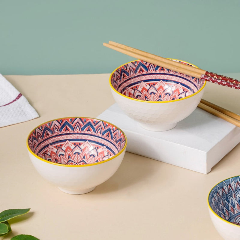 Mandala Ramen Bowl Set of 4 - Bowl, soup bowl, ceramic bowl, snack bowls, curry bowl, popcorn bowls | Bowls for dining table & home decor