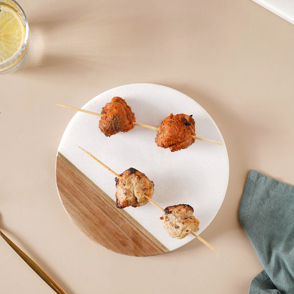 Marble And Wood Platter Round - Ceramic platter, serving platter, fruit platter | Plates for dining table & home decor