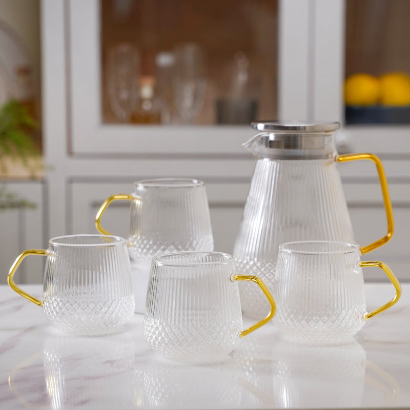 Classic Glass Tea Set of 5 - Tea set, teapot set, teacup set | Tea set for Dining table & Home decor