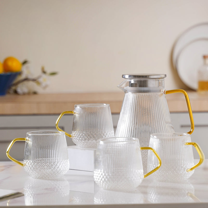 Classic Glass Tea Set of 5 - Tea set, teapot set, teacup set | Tea set for Dining table & Home decor