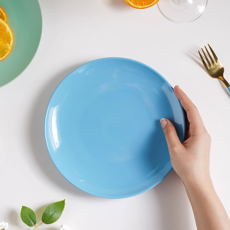 Cielo Blue Glossy Snack Plate 8 Inch - Serving plate, snack plate, dessert plate | Plates for dining & home decor
