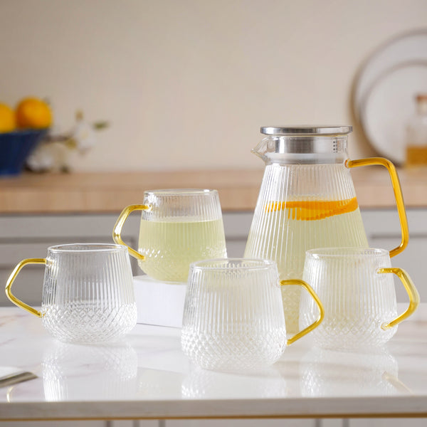 Classic Glass Tea Set of 5 - Tea set, teapot set, teacup set | Tea set for Dining table & Home decor