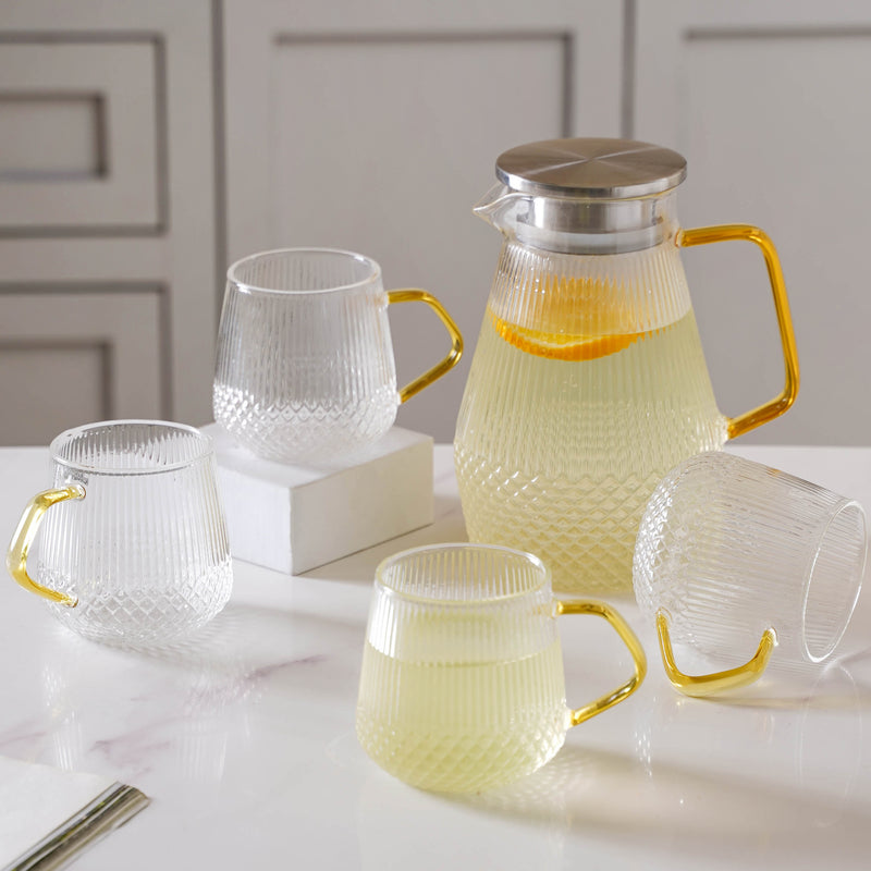 Classic Glass Tea Set of 5 - Tea set, teapot set, teacup set | Tea set for Dining table & Home decor