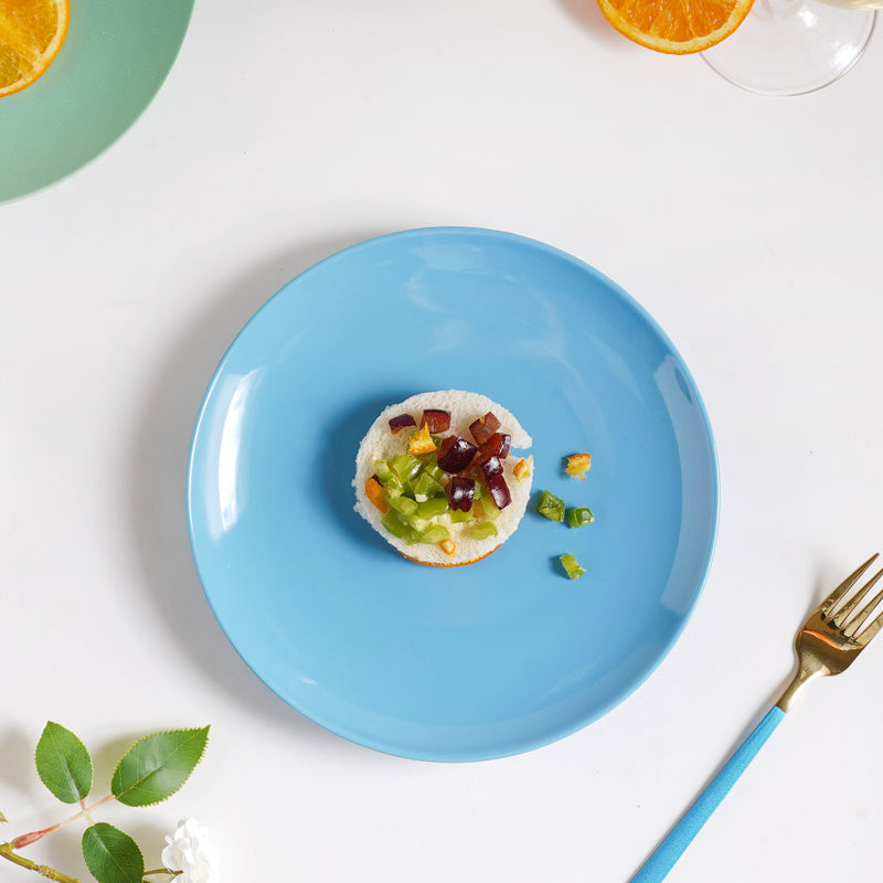 Cielo Blue Glossy Snack Plate 8 Inch - Serving plate, snack plate, dessert plate | Plates for dining & home decor