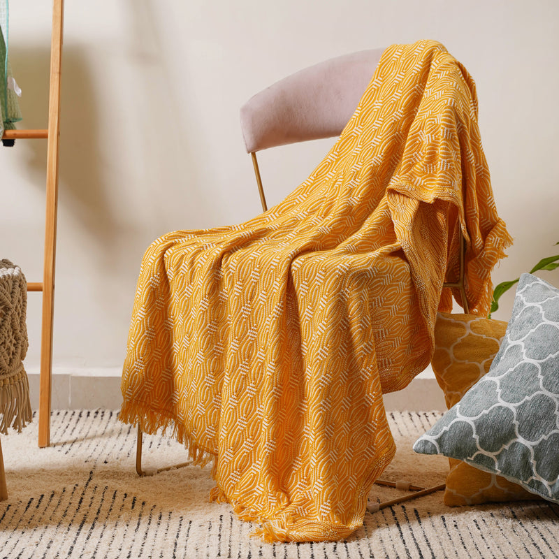White And Yellow Textured Throw