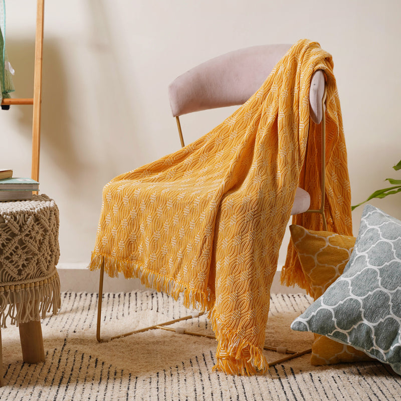 White And Yellow Textured Throw