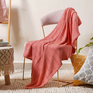 Peach Ribbed Knitted Throw
