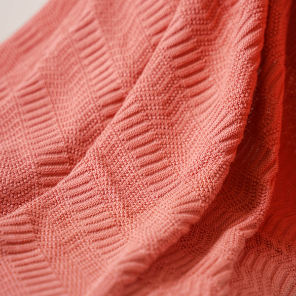 Peach Ribbed Knitted Throw
