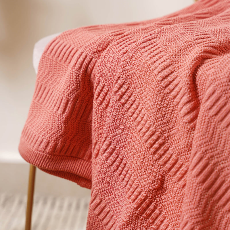 Peach Ribbed Knitted Throw