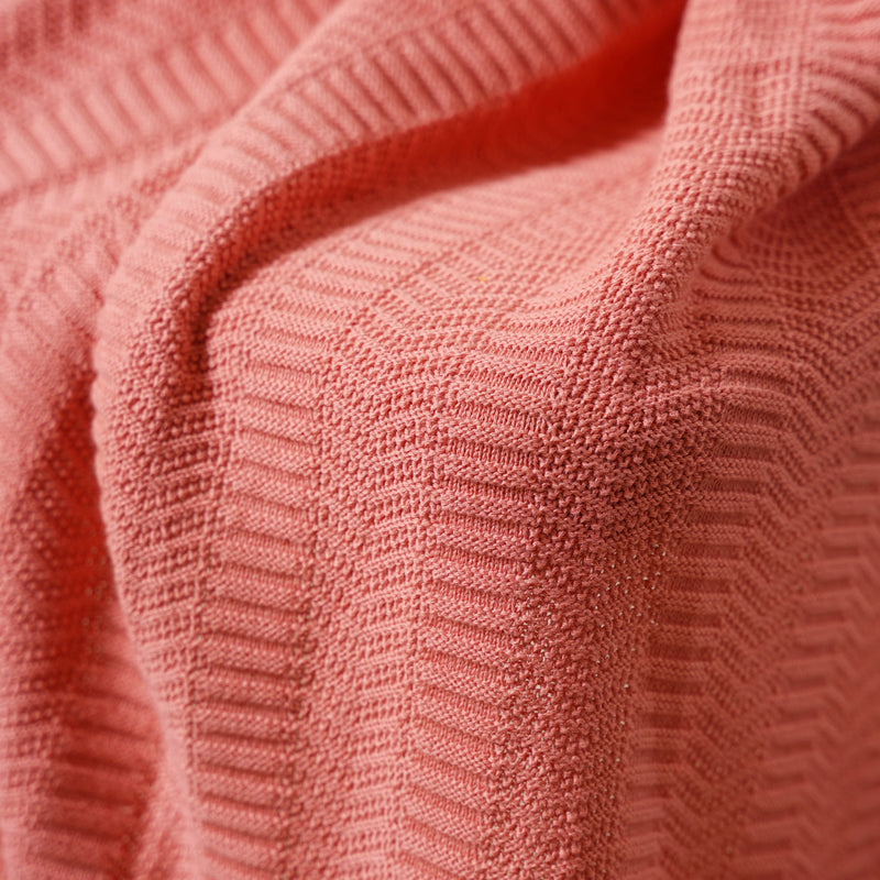 Peach Ribbed Knitted Throw