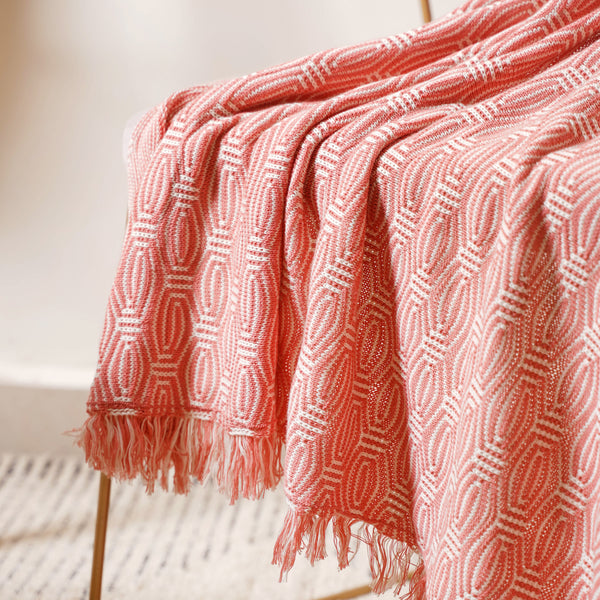 Peach and Off White Textured Throw