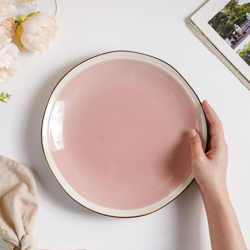 Rosamel Pink Gloss Dinner Plate 10.5 Inch - Serving plate, rice plate, ceramic dinner plates| Plates for dining table & home decor