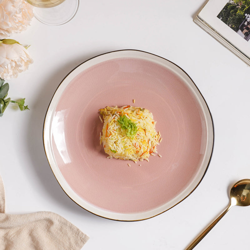 Rosamel Pink Gloss Dinner Plate 10.5 Inch - Serving plate, rice plate, ceramic dinner plates| Plates for dining table & home decor