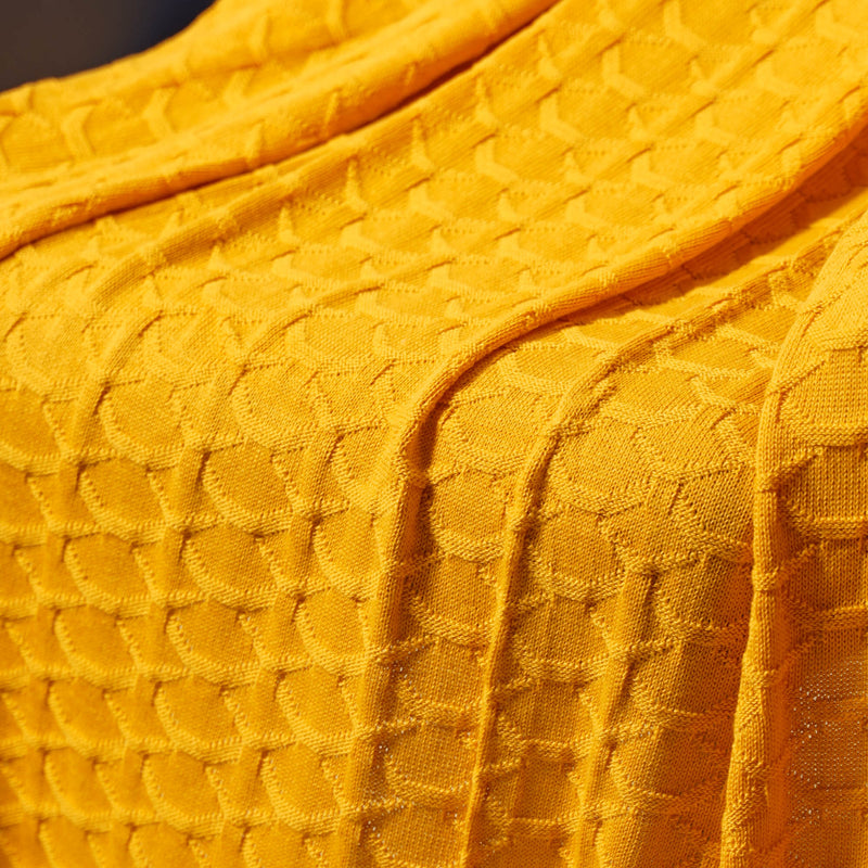 Mustard Scallop Knitted Throw