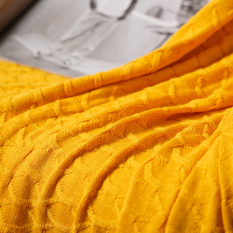 Mustard Scallop Knitted Throw