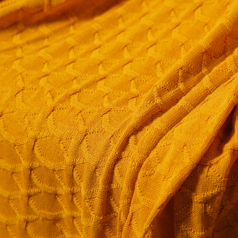 Mustard Scallop Knitted Throw
