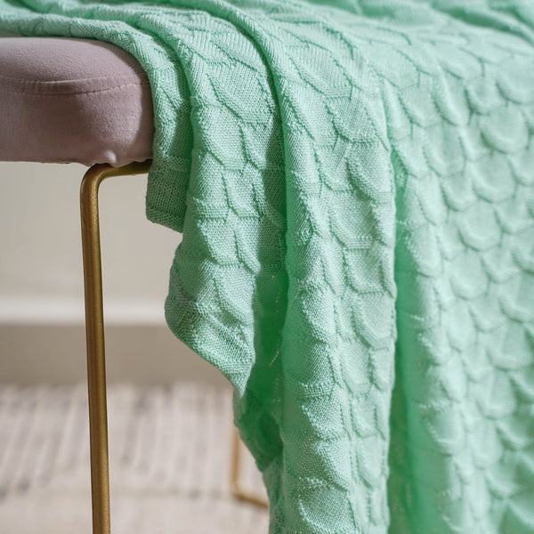 Mint Rippled Knitted Throw