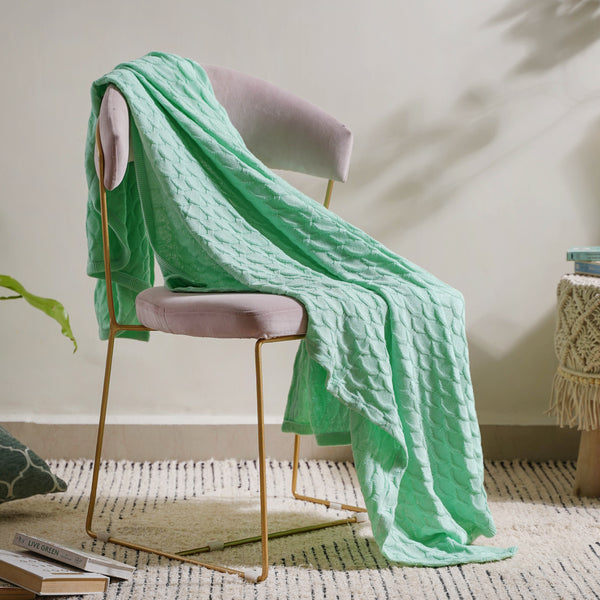 Mint Rippled Knitted Throw
