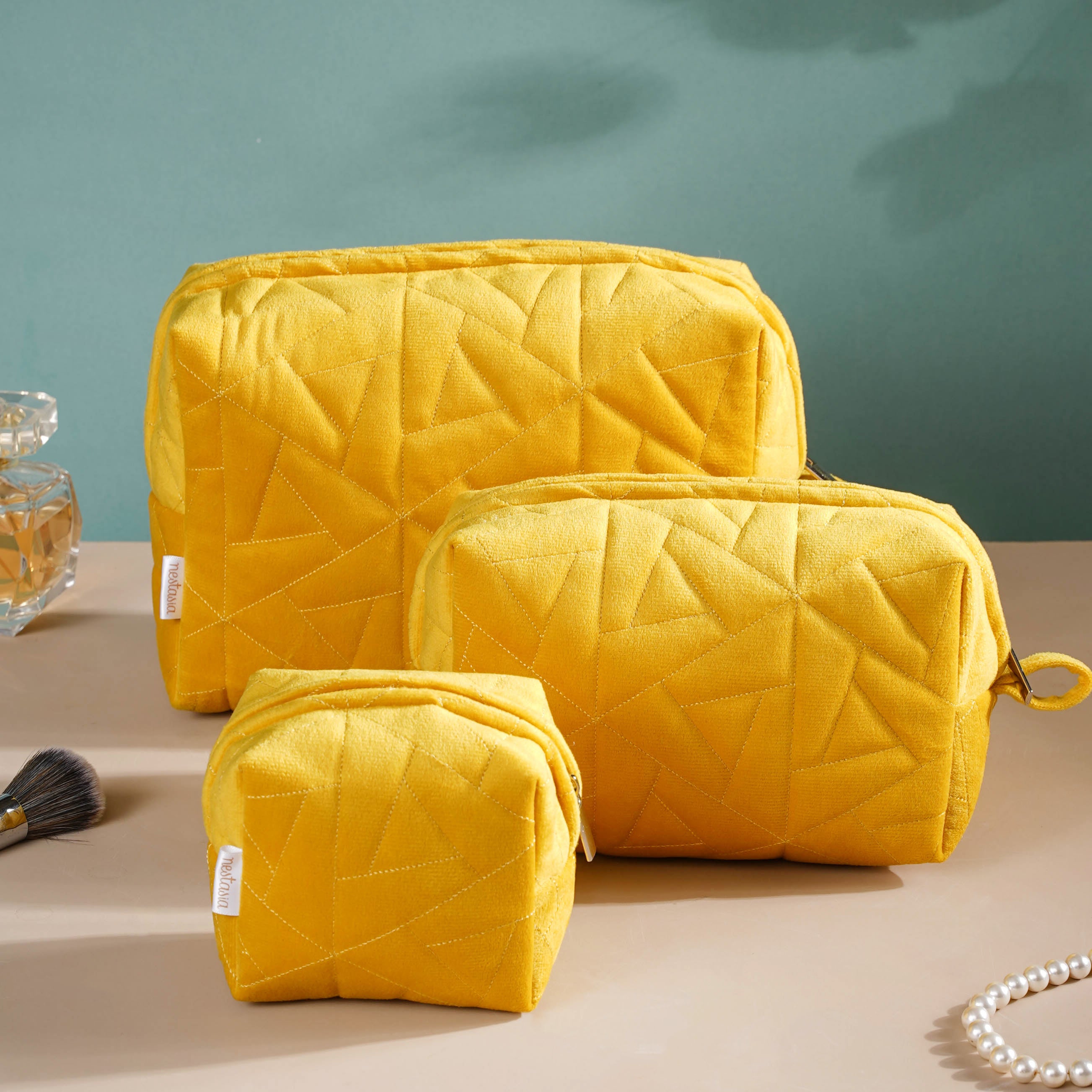 Sunshine Yellow Cosmetic Bag Set Of 3 | Nestasia