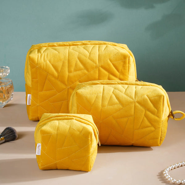 Sunshine Yellow Cosmetic Bag Set Of 3