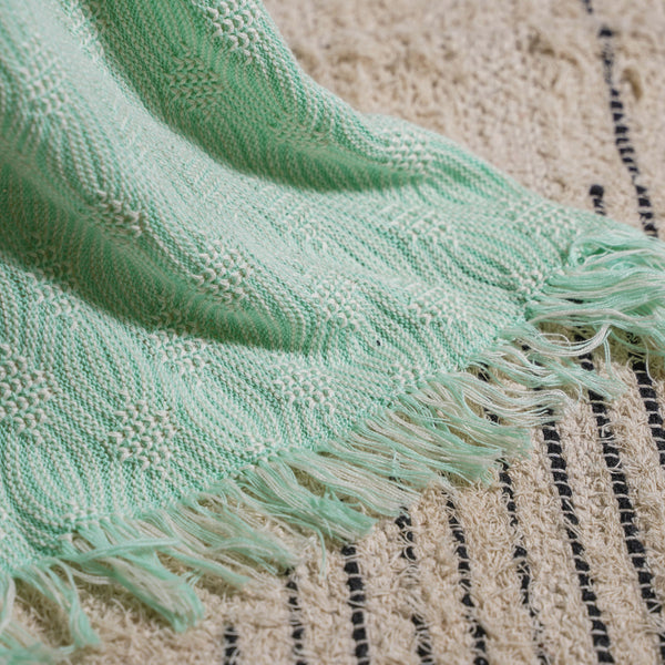 Mint And White Textured Throw